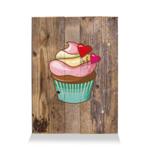 LumberPrint Holzdruck Deko Wandbild CUPCAKE Heart Cooking