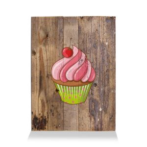 LumberPrint Holzdruck Deko Wandbild CUPCAKE Cherry Rose Cooking