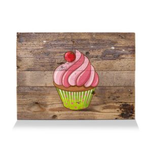 LumberPrint Holzdruck Deko Wandbild CUPCAKE Cherry Rose Cooking